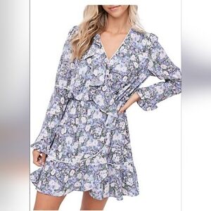 Floral Ruffle Mini Wrap Dress - XS